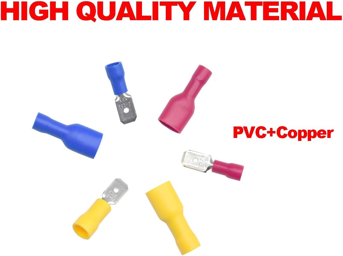 Yosawo 120 Pieces AWG 22-16 16-14 12-10 PVC Fully Insulated Male/Female Spade Quick Disconnect Electrical Insulated Crimp Terminals Connectors Set(PVCGM) - Image 4