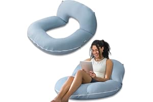 INSEN Reading Pillow, Back Pillow for Sitting in Bed for Reading, Nurse & Relax, Reading Pillow for Adults, Moms & Kids, Sit Up Pillow for Bed (Cooling Cotton-Blue, Basic)