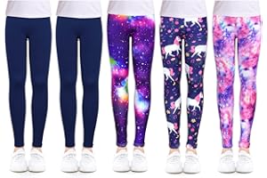 slaixiu 3-Pack Printing Flower Girl Leggings Kids Classic Pants 4-13Y