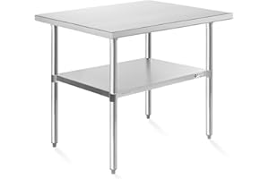 KUTLER Stainless Steel Table 30 x 48 Inches, NSF Heavy Duty Commercial Kitchen Prep and Work Table with Undershelf for Restaurant, Hotel, Home