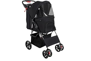 KARMAS PRODUCT Pet Stroller, 4 Wheels Foldable Dog Stroller with Storage Basket and Cup Holder, Dog Carriage for Medium Small Dogs Cats Jogging Travel Carrier Cart, Black
