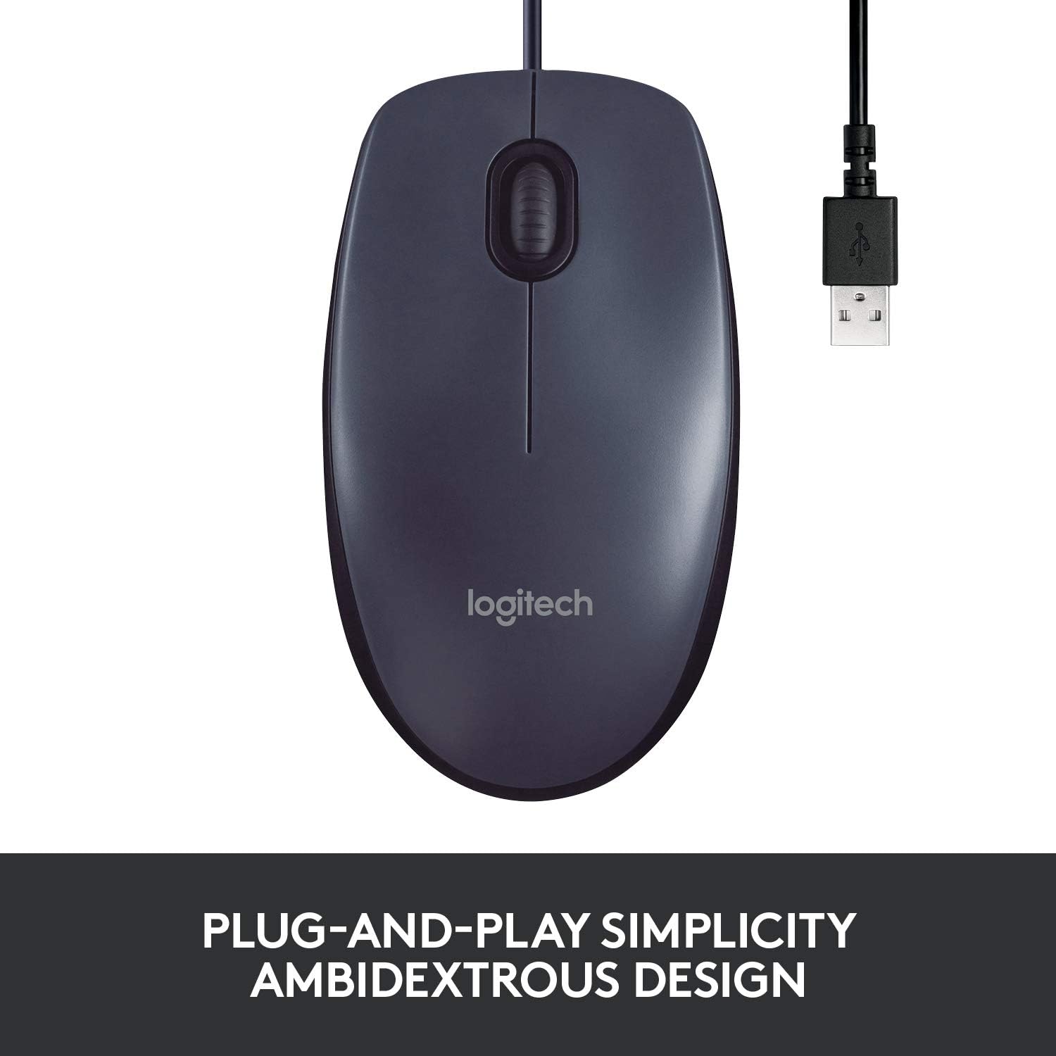 Logitech B100 Corded Mouse – Wired USB Mouse for Computers and laptops, for Right or Left Hand Use, Black: Electronics