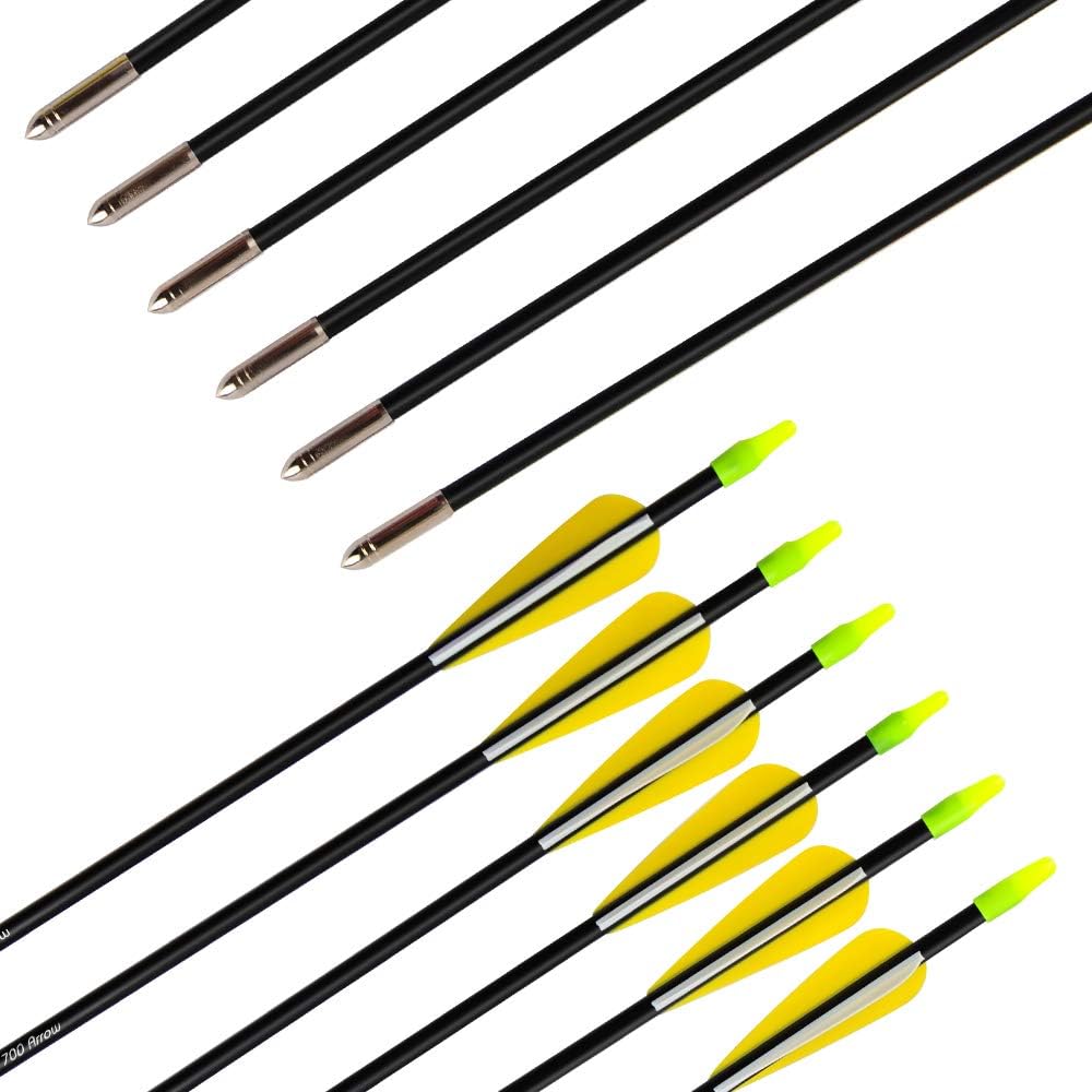 ANTSIR 28 Fiberglass Archery Target Arrows-Practice Arrows for Kids Youth or Beginners on Recurve Bow Traditional Bow Long Bow(Yellow Vanes Pack of 12) : Sports & Outdoors