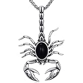 Lattd Scorpion Necklace 925 Sterling Silver Obsidian Scorpio Pendant Gothic Jewelry Gifts for Men Women, w/Stainless Steel Chain 22''+2''