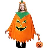 Snwquik 3 Pcs Pumpkin Costume for Adult,Glow in the Dark Pumpkin Costume Women with Headband/Bag,Pumpkins Halloween Costume Dress Up