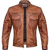 Men Cafe Racer Motorcycle Style Solid Leather Jacket Slim Fit Motorcycle Brown Cafe Racer Leather Jacket