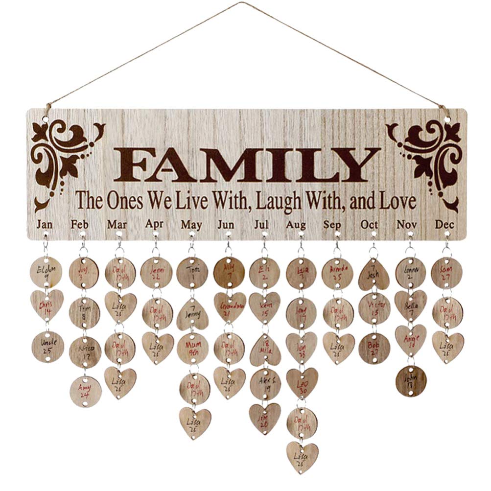 BESPORTBLE Family Birthday Reminder Calendar Hanging Board Family Birthday Board DIY Wooden Calendar Wall Birthday Reminder for Home Walls Office