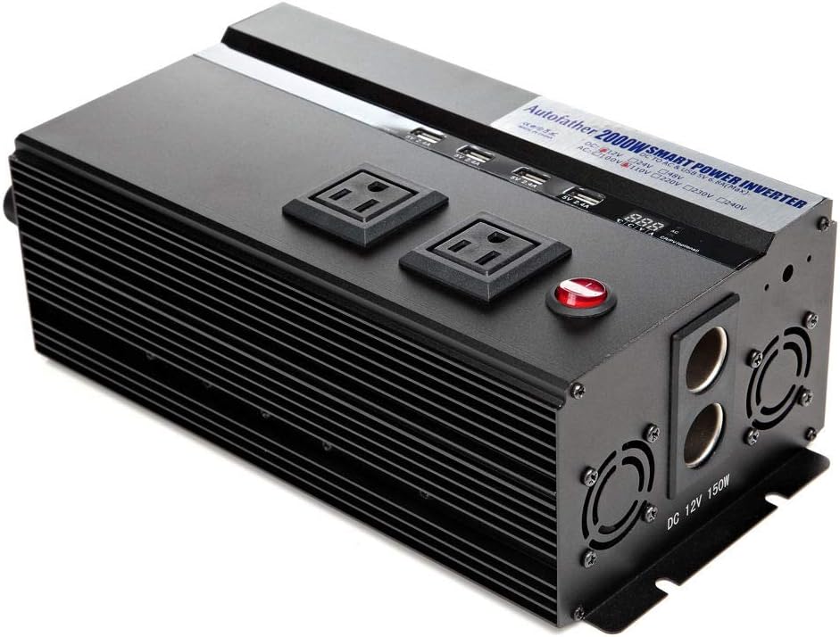 2000W/4000W(Peak) Power Inverter DC 12V to AC 110V Car Inverter Modified Sine Wave Power Converter 4 USB 2 USA Plug Socket Back up Power Supply for Emergency Home Travel