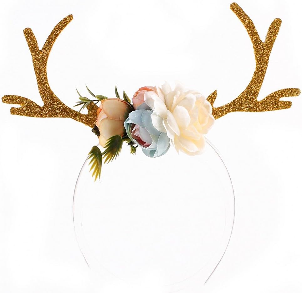 Ubbetter Girls Reindeer Antlers Ears Flower Headband Birthday Party Headbands