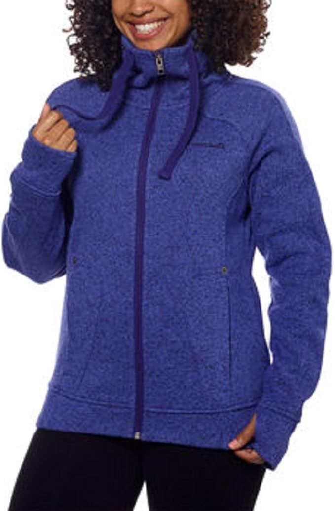 Avalanche Women's Full Zip Knit SweaterJacket Midweight Fleece Small, Navy Purple