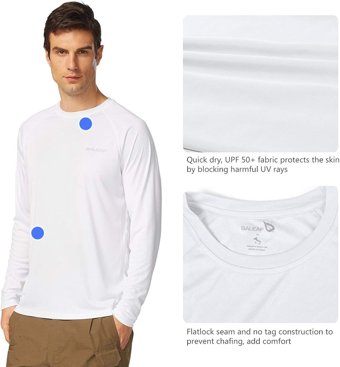 BALEAF Men's UPF 50+ Sun Protection Shirts Long Sleeve Dri Fit SPF T-Shirts Lightweight Fishing Hiking Running: Clothing