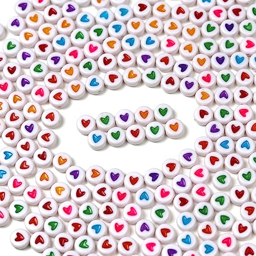 Melius 500pcs Acrylic Heart Beads for Bracelets Jewelry Making DIY Crafts (4 * 7 Round, Mixed Color)