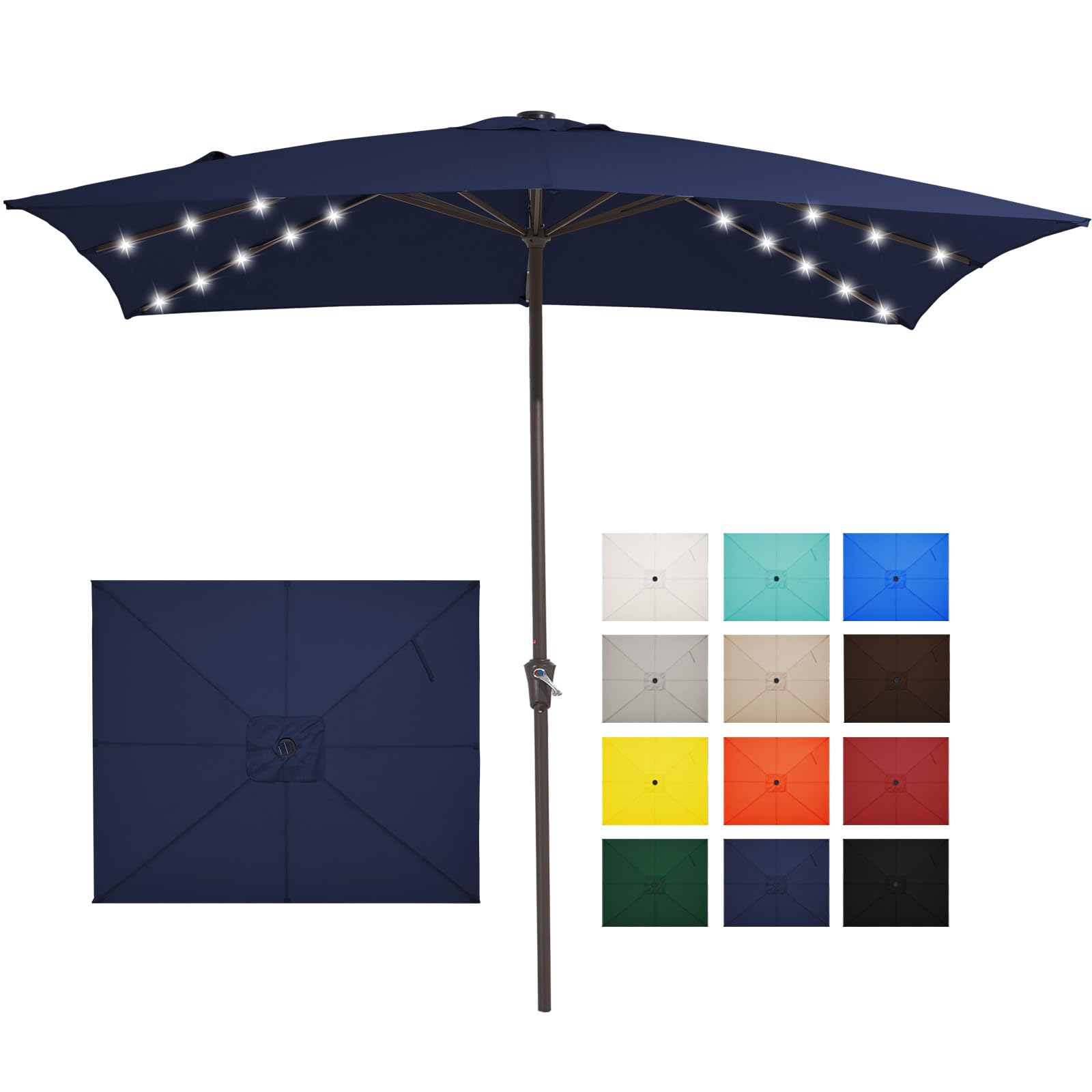 Photo 1 of JEAREY 8x10 ft Rectangular LED Lighted Patio Umbrellas Outdoor Solar Table Market Umbrella w/Crank, 8 Sturdy Ribs, UV Protection Waterproof Sunproof(Navy Blue)