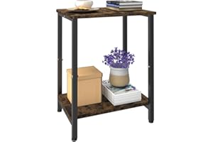 Tigerden 2 Tier Side Table, Heavy Duty End Table with Shelves, Narrow nightstand Table for Small Spaces, Record Player Table for Bedroom, Living Room, Sofa Couch - Rustic Brown & Black