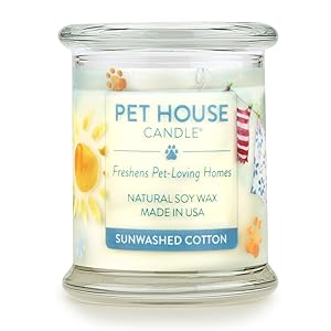 One Fur All 100% Natural Soy Wax Candle, 20 Fragrances - Pet Odor Eliminator, Appx 60 Hrs Burn Time, Non-toxic, Eco-Friendly Reusable Glass Jar Scented Candles – Pet House Candle, Sunwashed Cotton