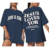 Sulayesh Christian Oversized Shirts for Women Jesus is King Jesus Loves You T Shirt Faith Religious Inspirational Tees Tops