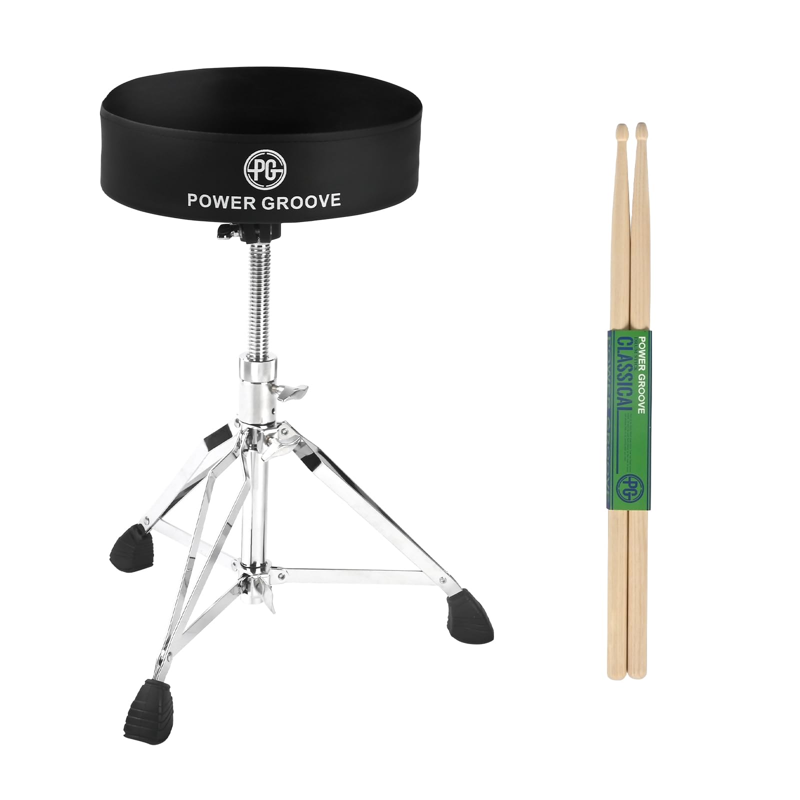 Photo 1 of POWERGROOVE Drum Throne, Adjustable Drum Stool for Adults & Kids, Padded Drum Seat, Anti-Slip Rubber Feet, Double Support Tri-Leg Base,Drum Throne with 5A Drumsticks
