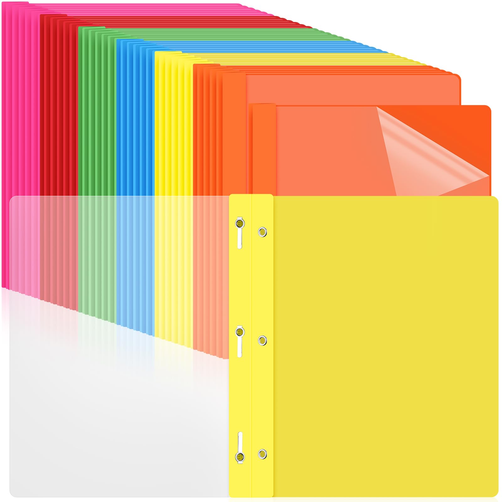 Photo 1 of Feifeiya 48 Pack Plastic Report Covers with 3 Prongs Presentation Folders Bulk, 100 Sheet Capacity, Clear Front Report Covers for Presentation Document Paper School Office Supplies (Bright Colors)
