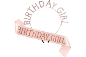 AOPRIE Birthday Girl Crown for Women with Sash Rose Gold Tiara for Women Headband Princess Crown Rhinestone Happy Birthday Accessories