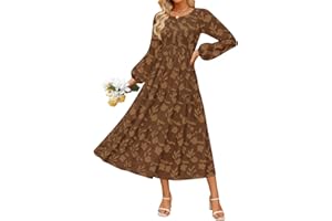 ZESICA Women's Fall Boho Floral Midi Dress 2025 Casual Long Sleeve Crewneck Flowy Wedding Guest Long Dresses
