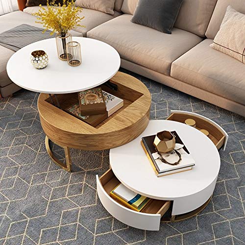 Homary Round Coffee Table White with Storage LiftTop Wood Coffee Table