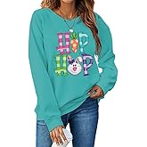 Muhuyi Easter Bunny Sweatshirt Women Long Sleeve Cute Rabbit Bunny Peeps Graphic Tees Happy Easter Pullover Tops