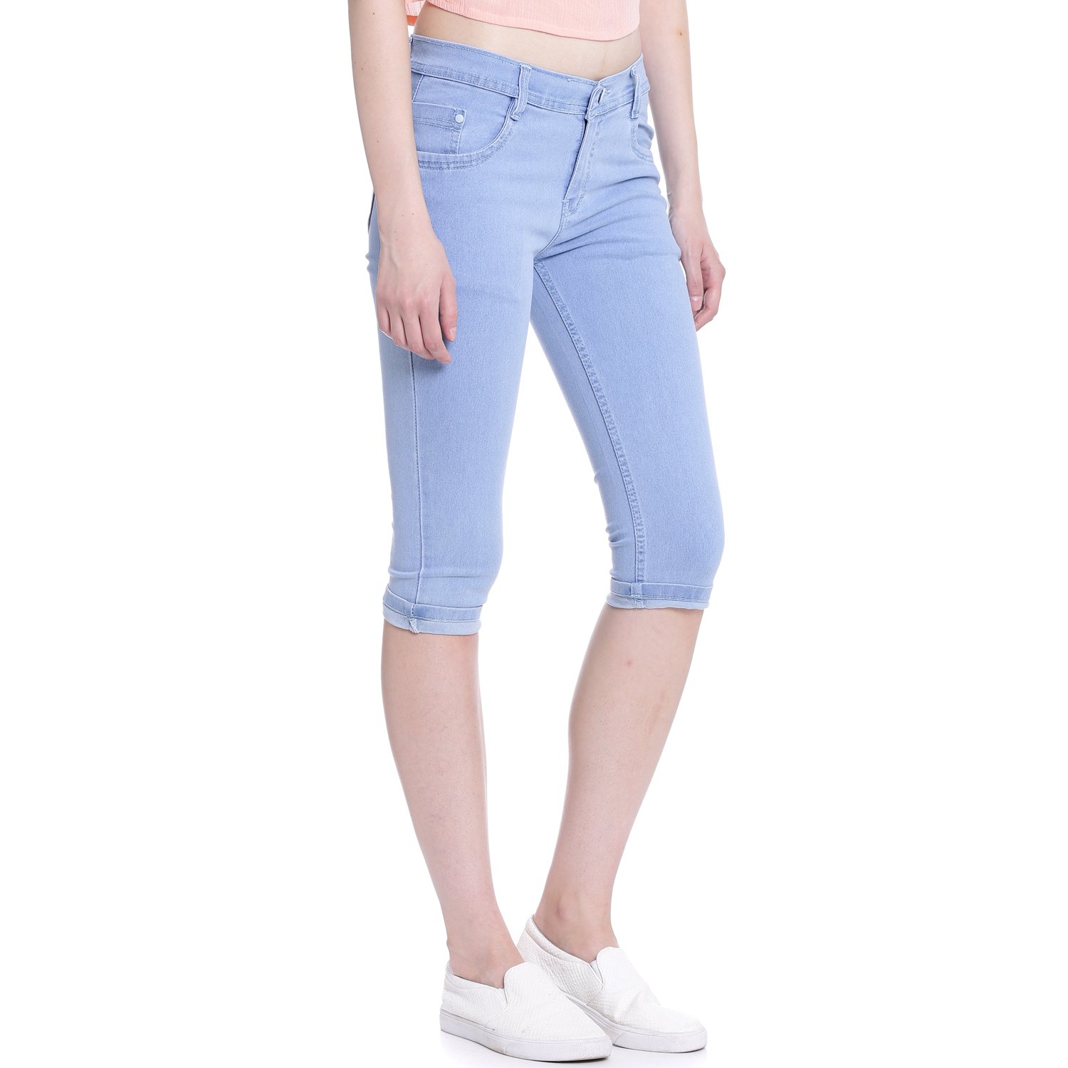 broadstar women denim ice blue capri