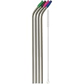 14 Inch Stainless Steel Straws, 4pcs Ultra Long Reusable 0.32" (8mm) Big Wide Metal Straws for 40oz/64oz Tumblers or Super Tall Cups with Silicone Tips and Cleaning Brush