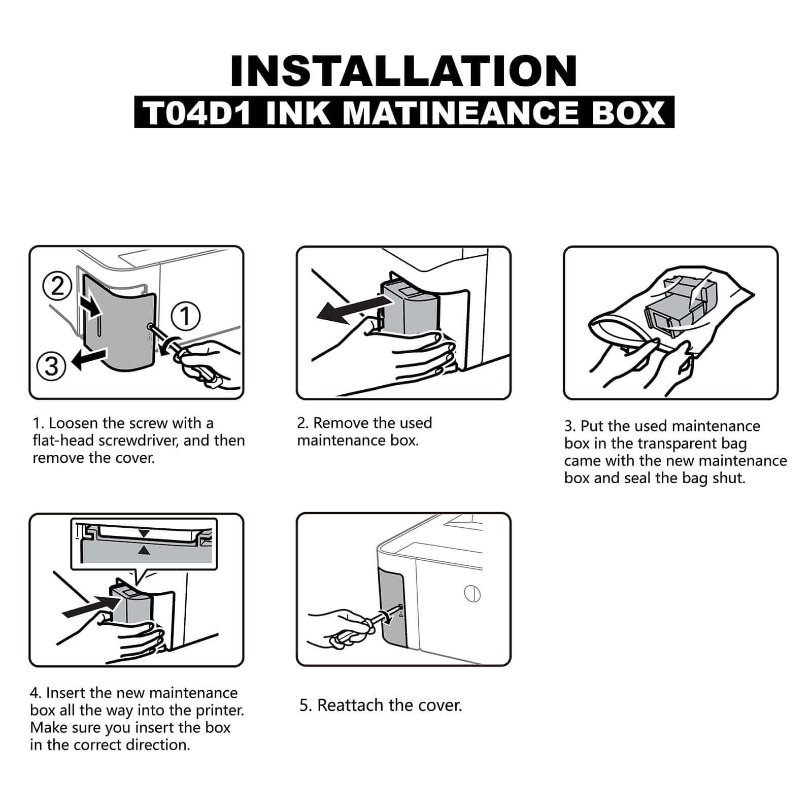 T04D1 T04D100 Ink Maintenance Box for ET-15000 ET-3750 ET-3760 WF-2860 ET-4760 ET-3850 ET-4850 XP-5100 ET-3710 ET-5150 ET-3830 ET-M1000 ST-3000 ET-M2170 Etc. Printers, 2 Packs
