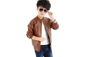 ELUCKFACE Boys Trendy Stand Collar PU Leather Moto Jacket Leather Coat (3-12) T