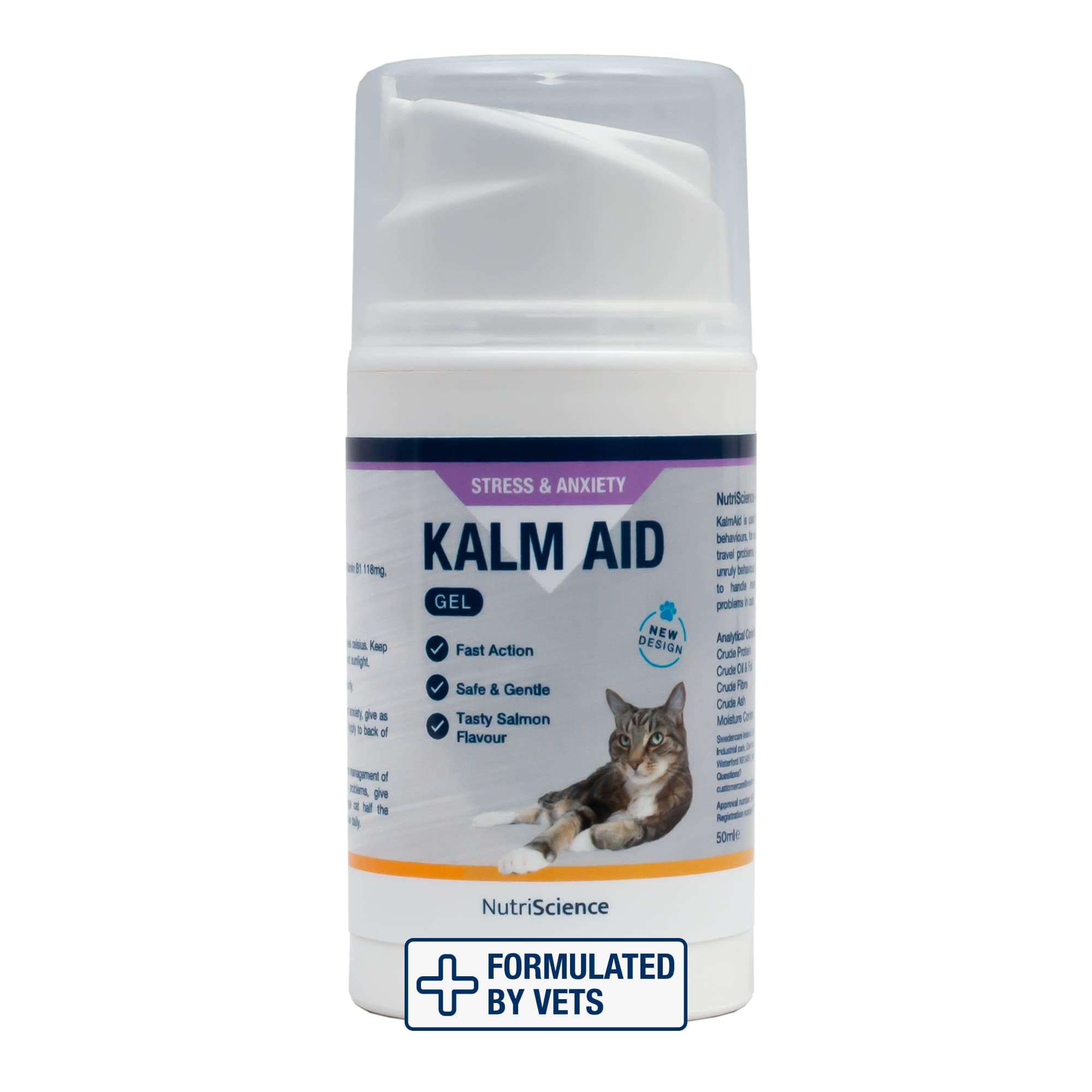 KalmAid Cat Gel | Reduce Nervousness, Separation Anxiety & Stress During Travel, Fireworks, or Vet Visits – 50ml Salmon & Caramel Flavour