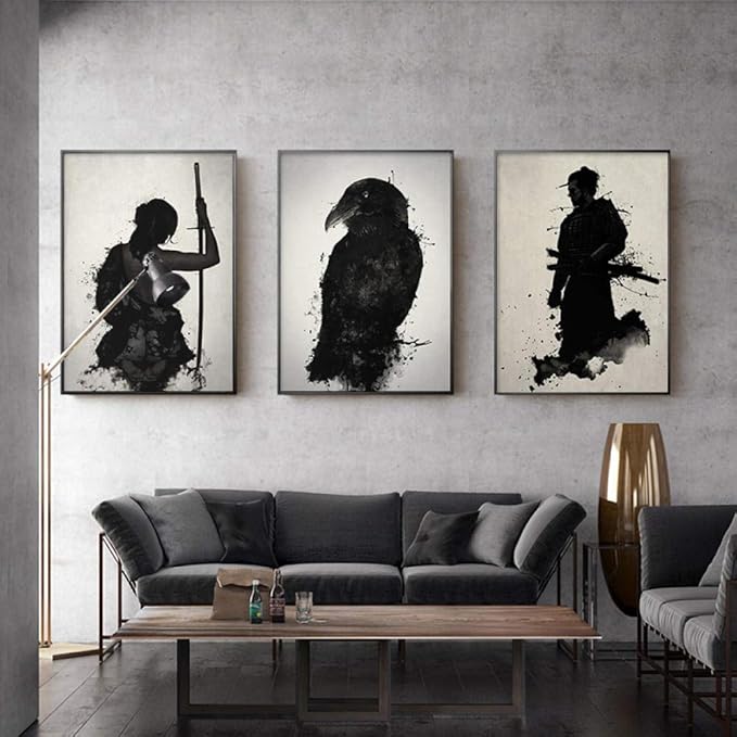 Amazon.com: ZesenArt Japanese Ink Canvas Art Print Poster Samurai Black