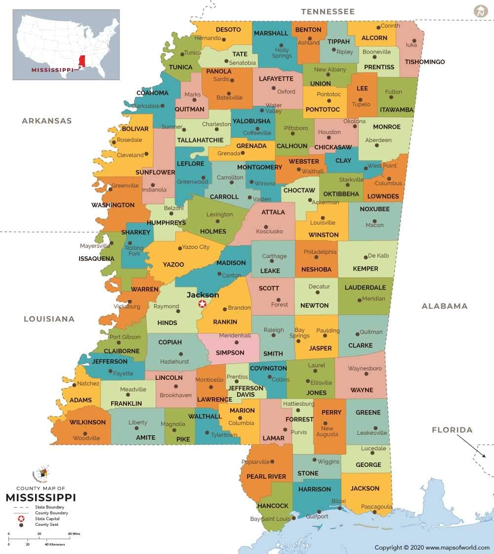 Printable Map Of Mississippi Counties