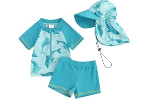 BEAUTOOLY Little Kids Swimsuit Boys Girls Cute Cartoon Long Sleeve Tankini Bathing Suit Summer Beach Hawaii Swim Set