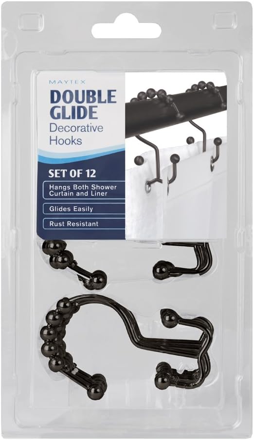 Maytex Shower Curtain Hooks Rust-Resistant Metal Double Roller Glide, Rings for Bathroom, Set of 12, Oil Rubbed Bronze: Home & Kitchen