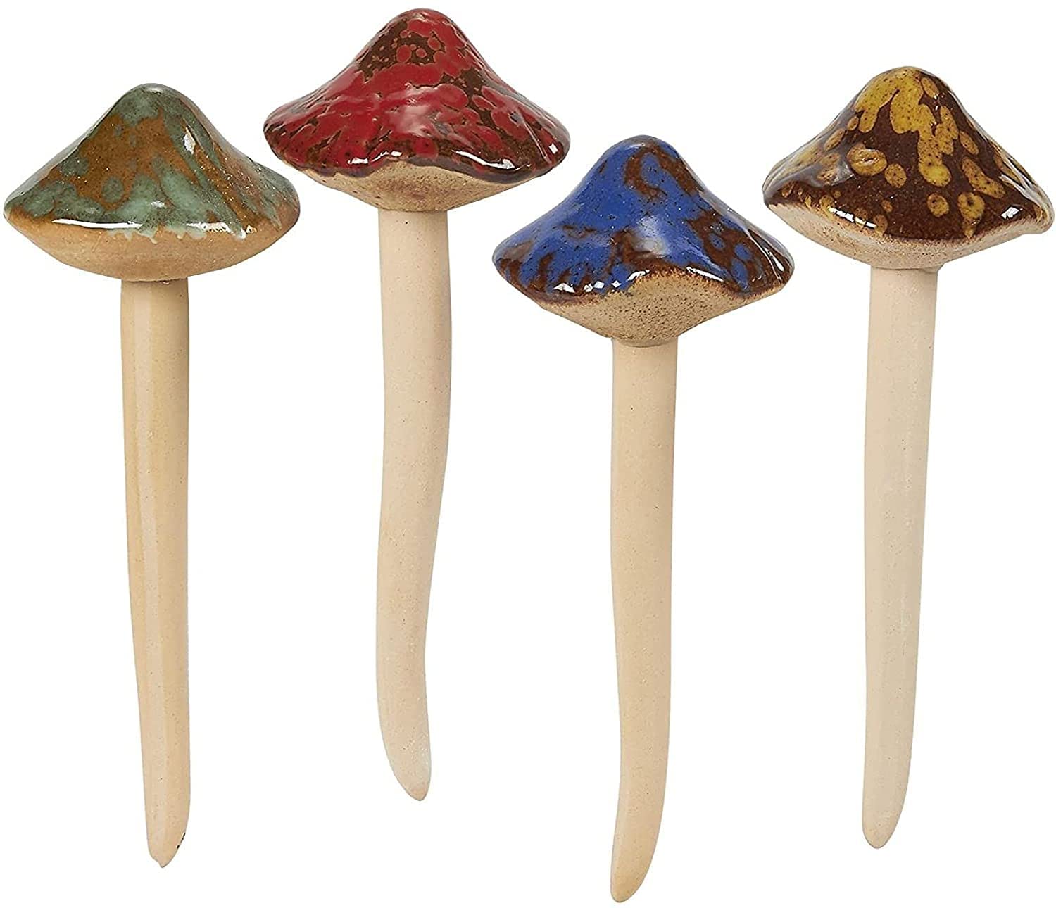 SHUT Garden Decor Statues Figurines Stakes 4pcs Ceramic Mushroom for Garden, Yard, Fairy Lawn Ornament Décor, Pottery