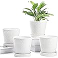 BUYMAX Plant Pots Indoor –5 inch Ceramic Flower Pot with Drainage Hole and Ceramic Tray - Gardening Home Desktop Office Windowsill Decoration Gift, Set of 4 - Plants NOT Included (White)