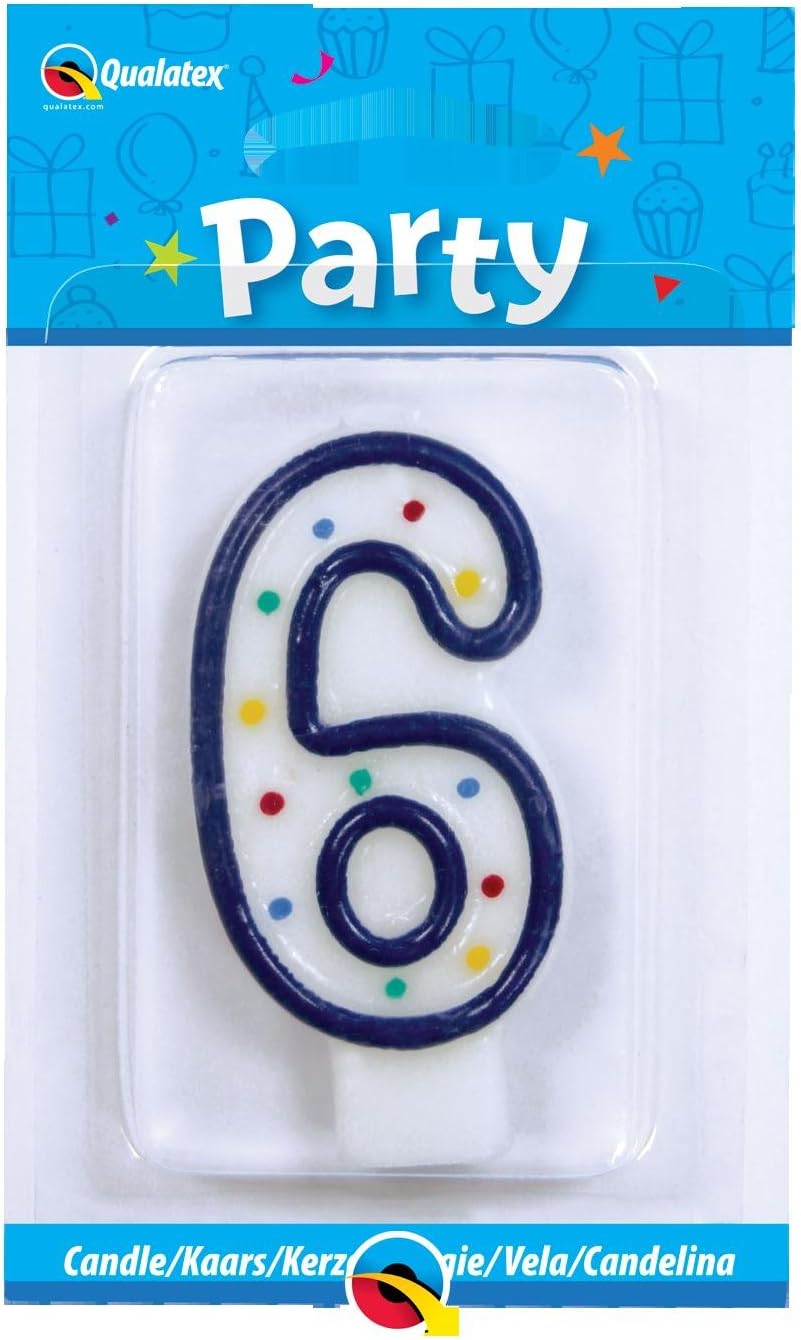 Multi Colour Polka Dots Number 6/Age 6 Shaped Birthday Cake Candle, Multi-colour, Qualatex Multi-Colour Candle age 6