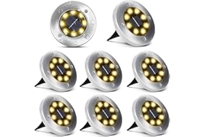 Aogist Solar Ground Lights, 8 LED Garden Disk Lights In-Ground Outdoor Landscape Lighting for Lawn Patio Pathway Yard Deck Walkway (Warm White, 8 Pack)