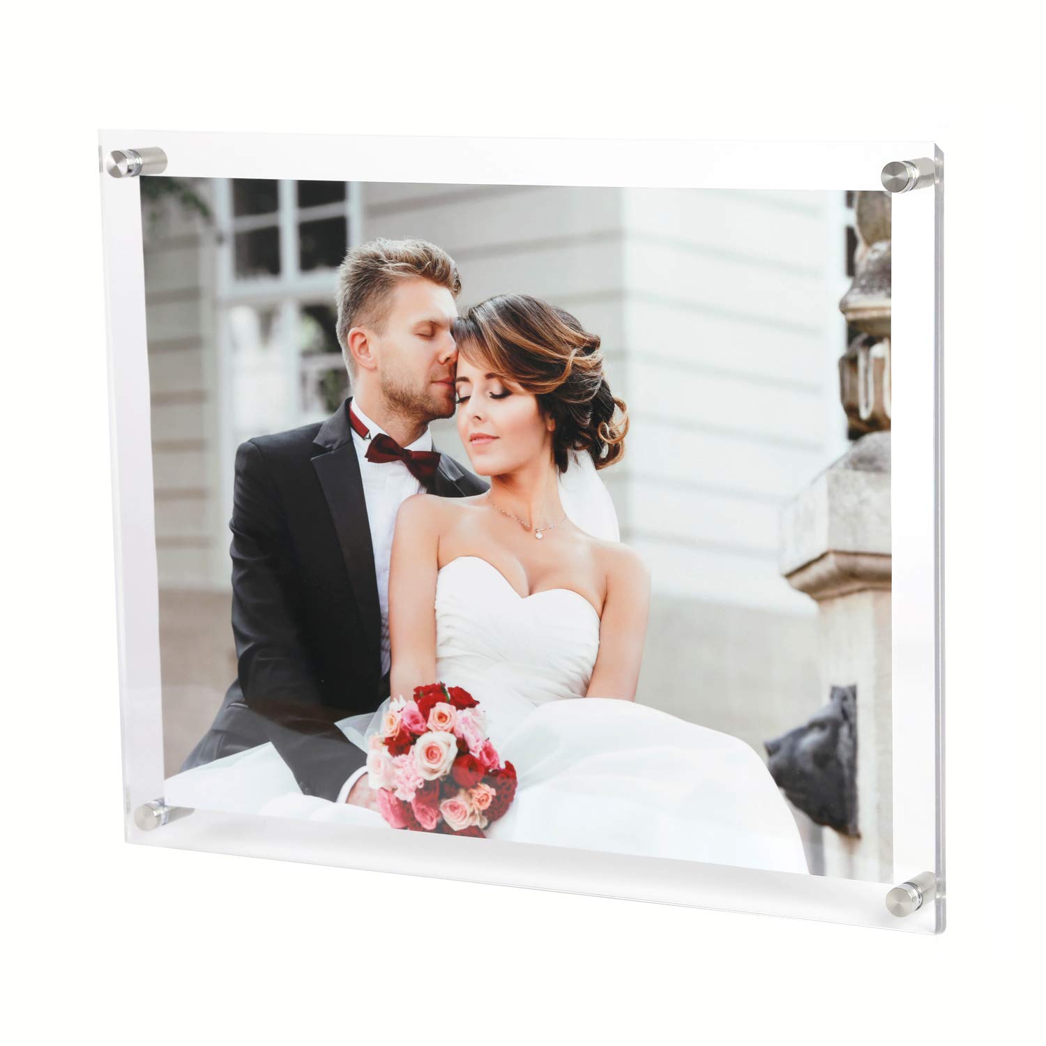 Photo 1 of Magicool 8.5x11 Clear Acrylic Wall Mount Floating Double Panels Frameless Picture Frame for Picture Photo Degree Certificate Home or Office(Full Frame is 9.5 x 12 inch) (4 pack)