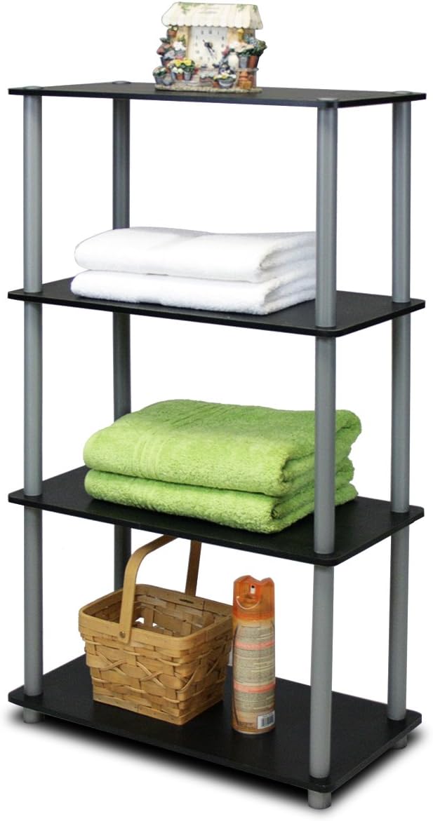 Furinno (99557BK/GY) Turn-N-Tube 4-Tier Multipurpose Shelf Display Rack - Black/Grey: Furniture & Decor