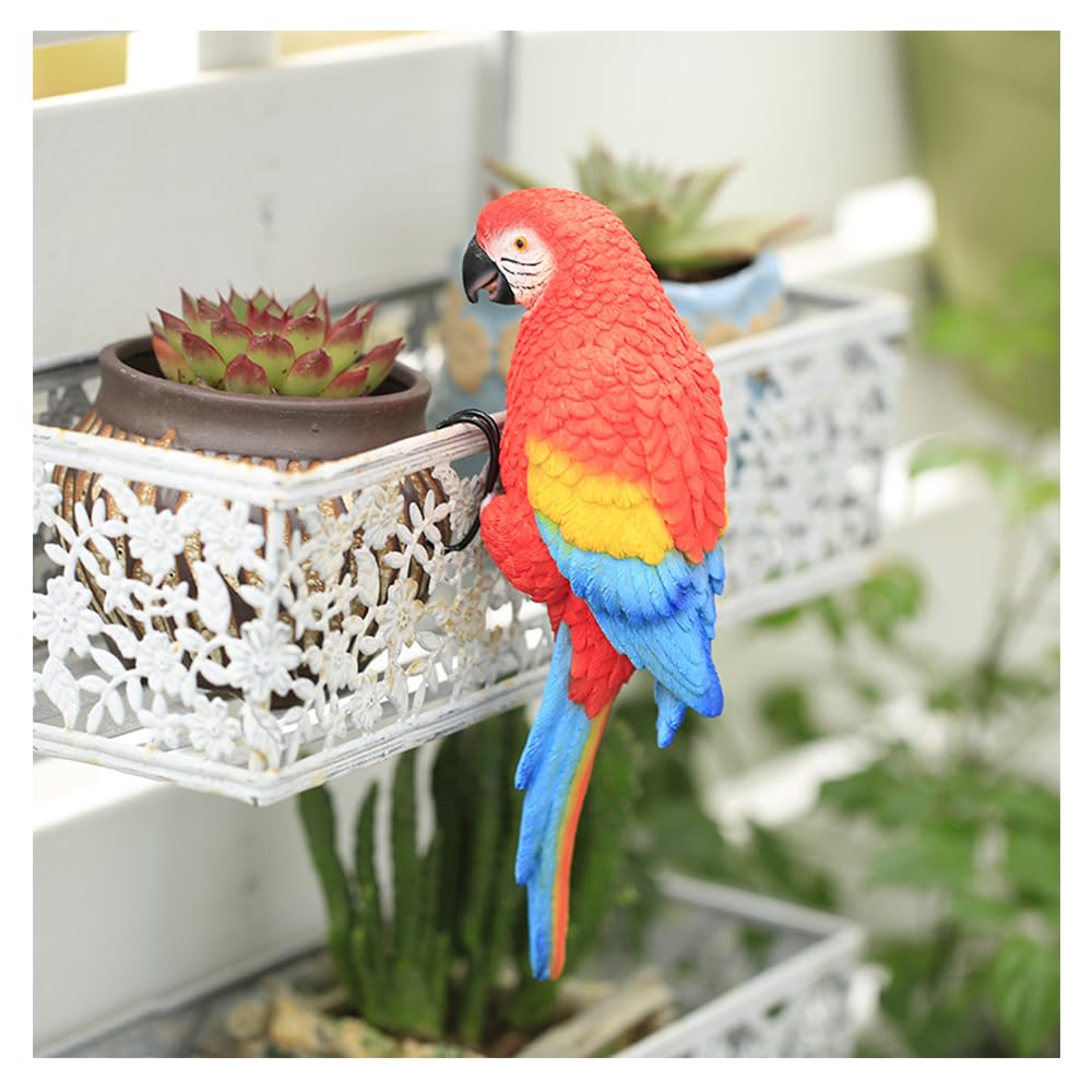 Photo 1 of Primst Resin Animal Planter Pot Hanger Decorations, Hanging Realistic Parrot Flower Pot Figurine Planter Pot Hanger Decoration for Garden Yard Indoor Outdoor Decor (Red)