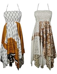 Lot Of 2 Erin Womens Summer Dress Handkerchief Hem Two Layer Halter Neck Sundress S/M