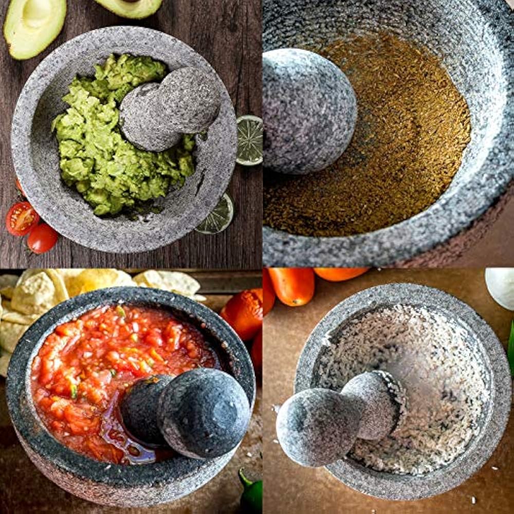 Granite Mortar And Pestle Set Guacamole Bowl Molcajete 8 Inch Natural