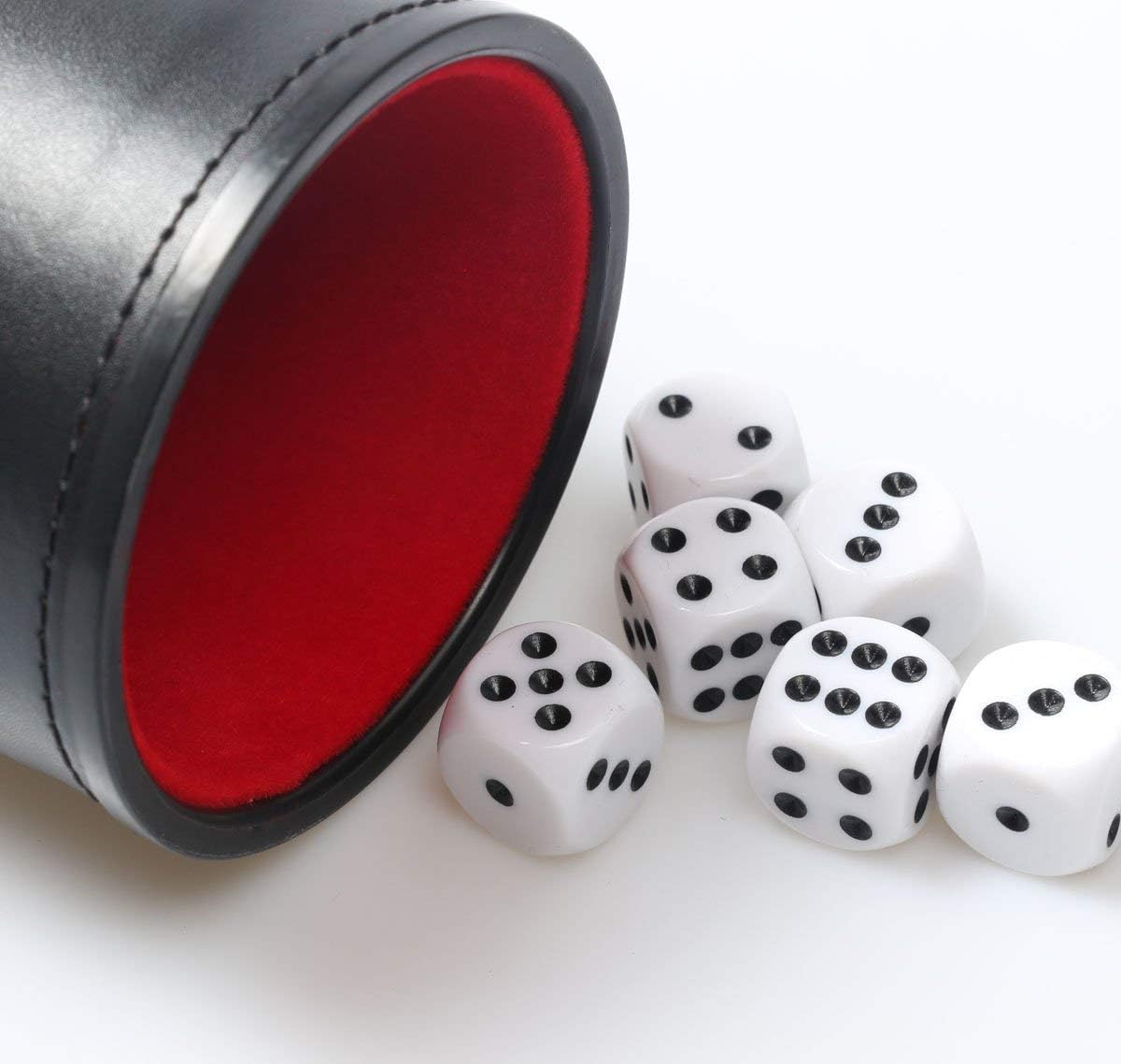Leather Dice Cups Set of 2 Felt Lining Quiet Shaker with 6 Dot Dices for Farkle Yahtzee Games