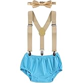 IBTOM CASTLE Baby Boys Cake Smash Outfit First Birthday Bloomers Bowtie Suspenders Clothes set