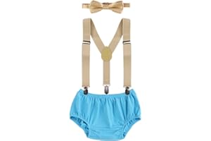 IBTOM CASTLE Baby Boys Cake Smash Outfit First Birthday Bloomers Bowtie Suspenders Clothes set