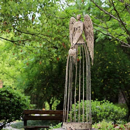 E-view Vintage Steel Angel Backyard Statue – Climate Resistant Indoor Outside Sculptures Yard Garden Patio Artwork Decor Guardian Angel for Mom 32″ H