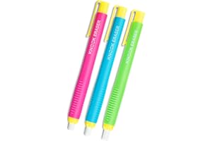 M&G Retractable Mechanical Eraser Pens, 3 Pack Assorted Colors Pencil Eraser(Blue, Pink, Green), Precision Pen-Style Erasers for School, Office, Art & Exam Use
