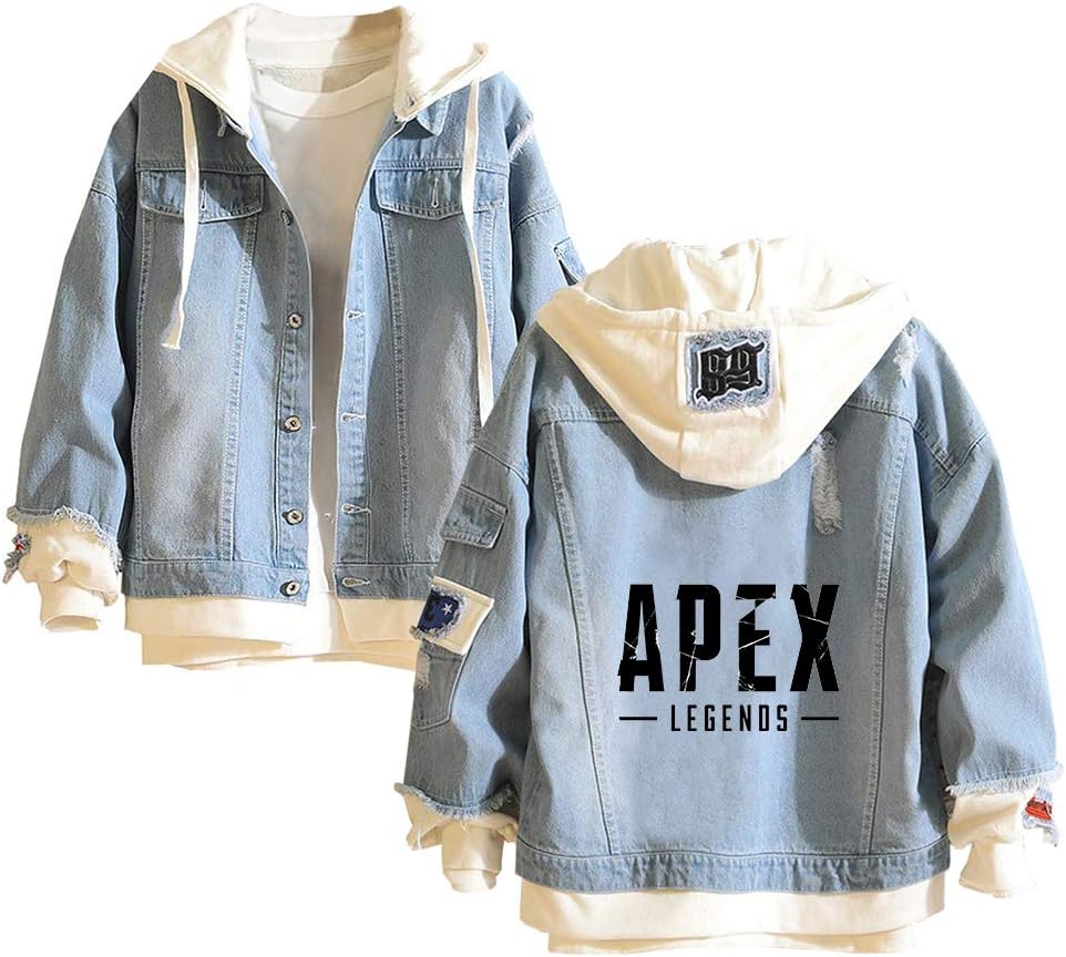 Unisex Apex Legends Sweatshirts Handsome Loose Personalise Fashion Hole Denim Jacket Fake Two Pieces Street Style Hooded Coat Unisex Apex Legends Hoodies